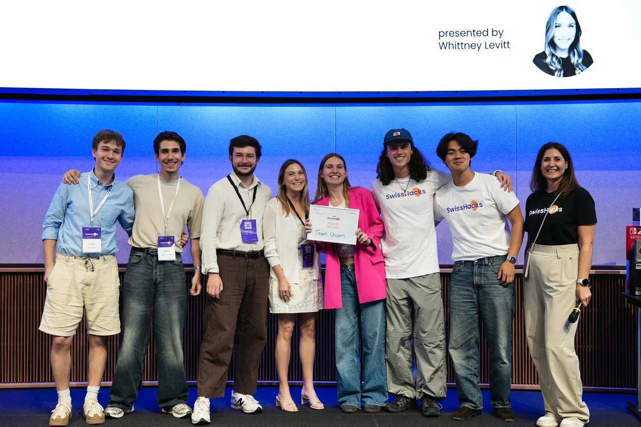 The Unicorn team on stage at SwissHacks 2026.