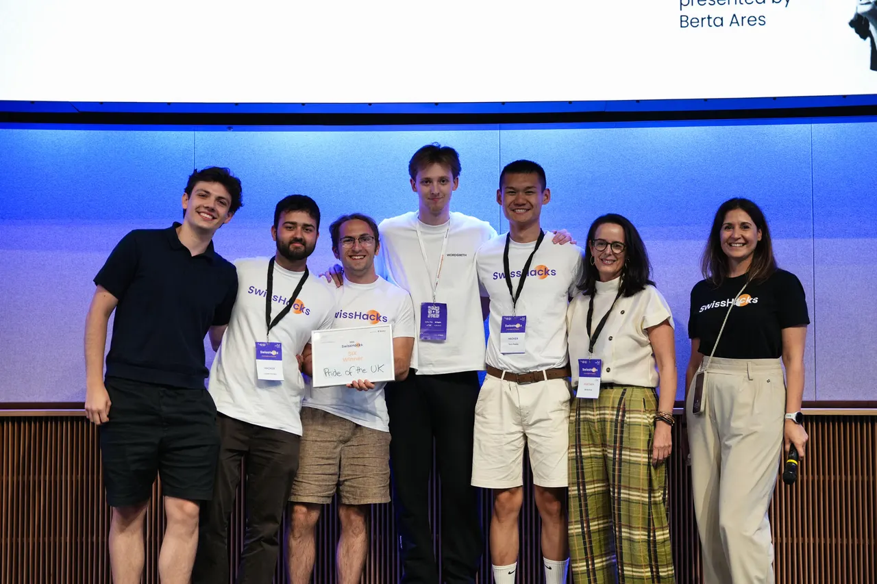 The Pride of the UK team on stage at SwissHacks 2026.